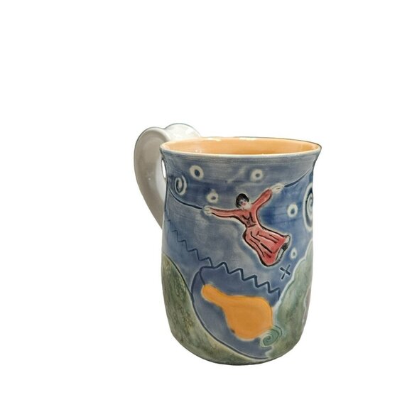 Handcrafted Signed L Sullivan Ceramic Mug With Whimsical Artwork Floral Interior - Picture 3 of 8